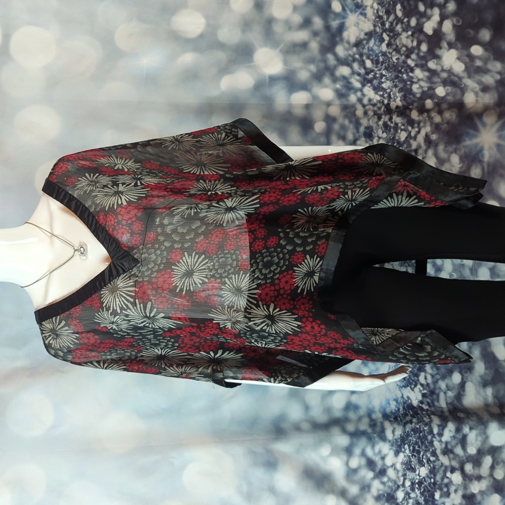 New York & Company sz XL Sheer Floral Kimono Style Poncho / Over Shirt